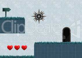 Computer Game Level with hearts and trap