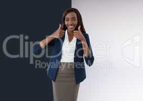 woman smiling with thumbs up