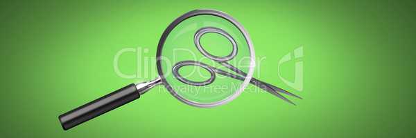 Scissors under magnifying glass