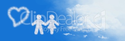 Couple holding hands and heart Cloud Icons with sky