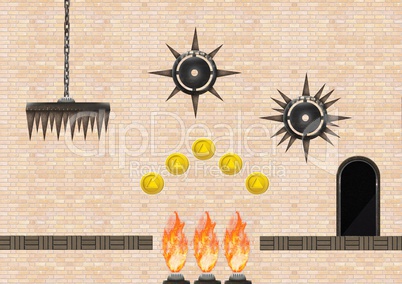 Computer Game Level with coins and traps