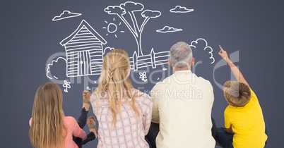 Family dreaming together with garden drawings