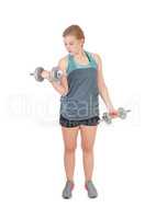 Young woman lifting her two dumbbell's