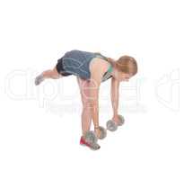Young woman working out with two dumbbell's