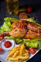 fried chicken with chips and salad