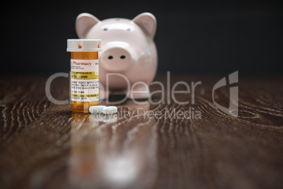 Non-Proprietary Prescription Medicine Bottle, Pills and Piggy Ba
