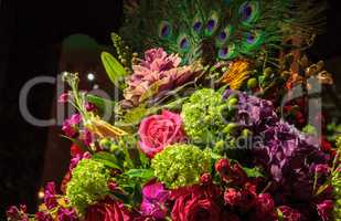 Fresh bouquet of roses, rubrum lily, hydrangea,