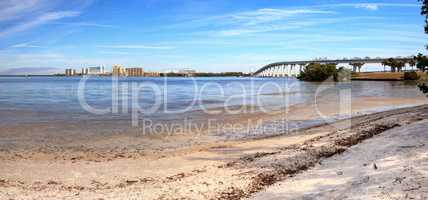 View from the beach of Sanibel Causeway bridge,