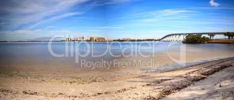 View from the beach of Sanibel Causeway bridge,