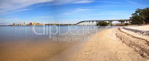 View from the beach of Sanibel Causeway bridge,