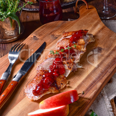 fried duck breast with cranberries