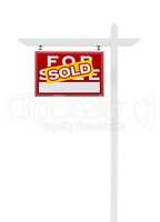 Left Facing Sold For Sale Real Estate Sign Isolated on a White B