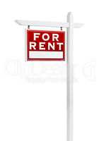 Left Facing For Rent Real Estate Sign Isolated on a White Backgo