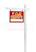 Left Facing Sold For Sale Real Estate Sign Isolated on a White B