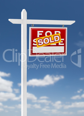 Right Facing Sold For Sale Real Estate Sign on a Blue Sky with C