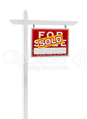 Right Facing Sold For Sale Real Estate Sign Isolated on a White