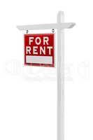 Left Facing For Rent Real Estate Sign Isolated on a White Backgo