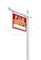 Left Facing Sold For Sale Real Estate Sign Isolated on a White B