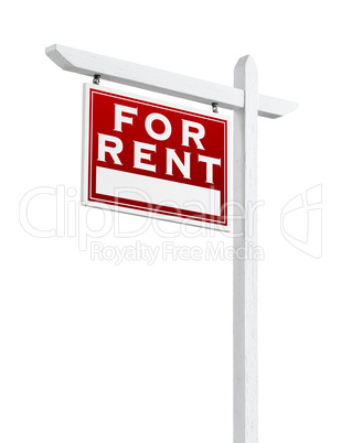 Left Facing For Rent Real Estate Sign Isolated on a White Backgo