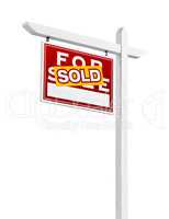 Left Facing Sold For Sale Real Estate Sign Isolated on a White B