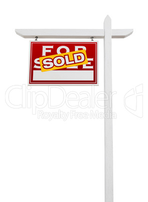 Left Facing Sold For Sale Real Estate Sign Isolated on a White B