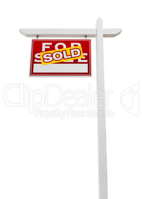 Left Facing Sold For Sale Real Estate Sign Isolated on a White B
