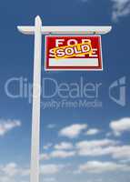 Right Facing Sold For Sale Real Estate Sign on a Blue Sky with C