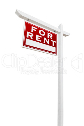 Left Facing For Rent Real Estate Sign Isolated on a White Backgo