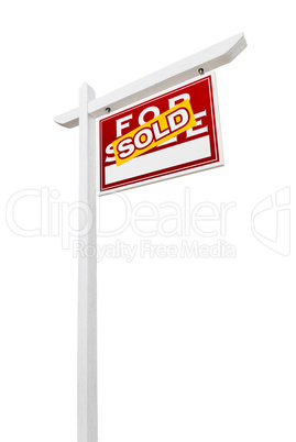 Right Facing Sold For Sale Real Estate Sign Isolated on a White