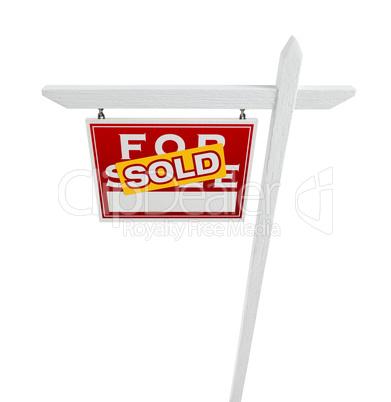 Left Facing Sold For Sale Real Estate Sign Isolated on a White B