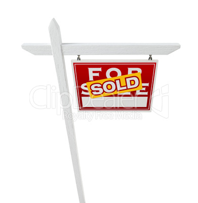 Right Facing Sold For Sale Real Estate Sign Isolated on a White