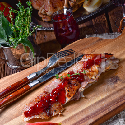 fried duck breast with cranberries