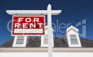 Left Facing For Rent Real Estate Sign In Front of House and Deep