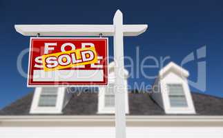 Left Facing Sold For Sale Real Estate Sign In Front of House and