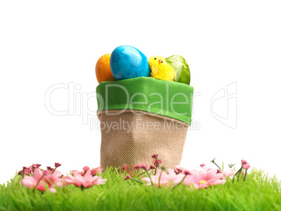 Colored Easter eggs in a bag