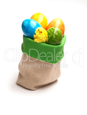 Colored Easter eggs in a bag