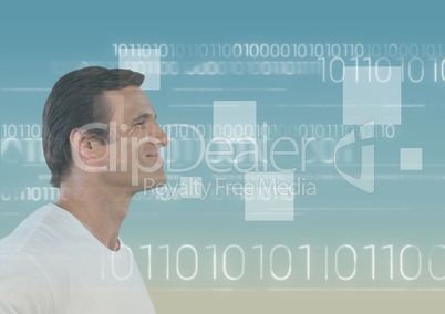 Man with gradient background and digital overlay