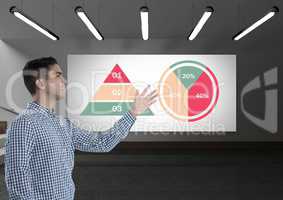 Businessman presenting with colorful chart statistics