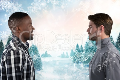 Men  looking at each other in snowy weather