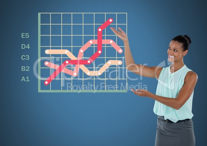 Businesswoman presenting with colorful grid chart statistics