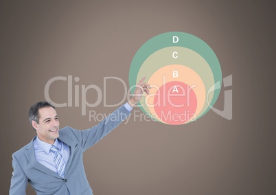 Businessman pointing with colorful chart statistics circles