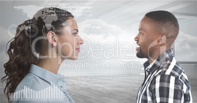 Man looking at digital-looking woman