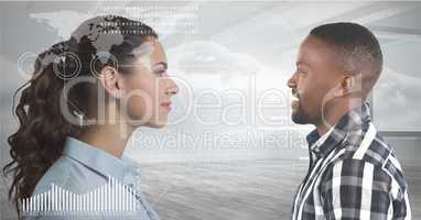 Man looking at digital-looking woman