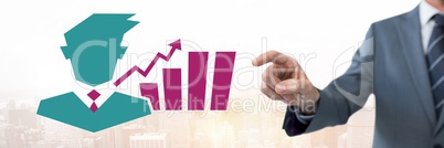 Hand pointing with businessman and chart statistic icon