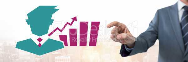Hand pointing with businessman and chart statistic icon