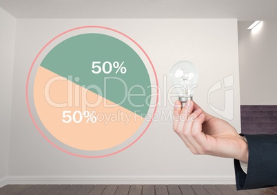 Hand holding light bulb with colorful chart statistics