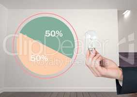 Hand holding light bulb with colorful chart statistics