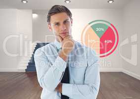 Businessman thinking with colorful chart statistics