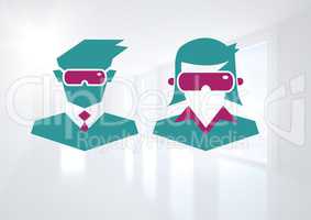 Business people wearing VR headset icons