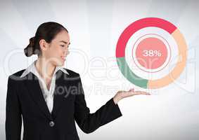 Businesswoman hand open with colorful chart statistics